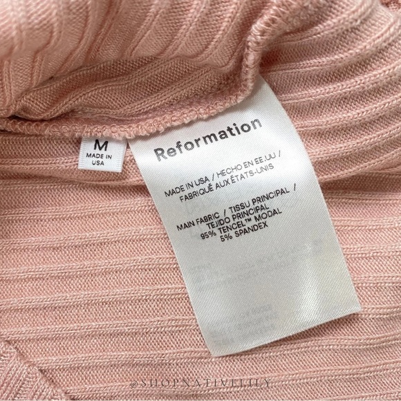 Reformation Women's Bardot Ribbed Knit Square Neck Top Sz Medium, Blush Pink - Picture 10 of 15